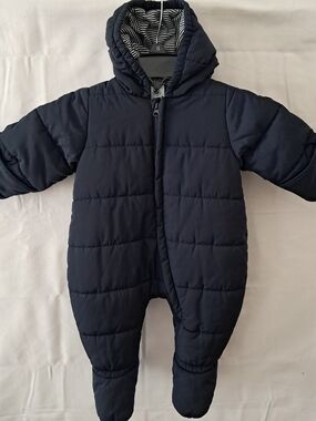 Petit Bateau Baby Navy Blue Hooded Quilted Pram Suit Snowsuit 3M 60cm